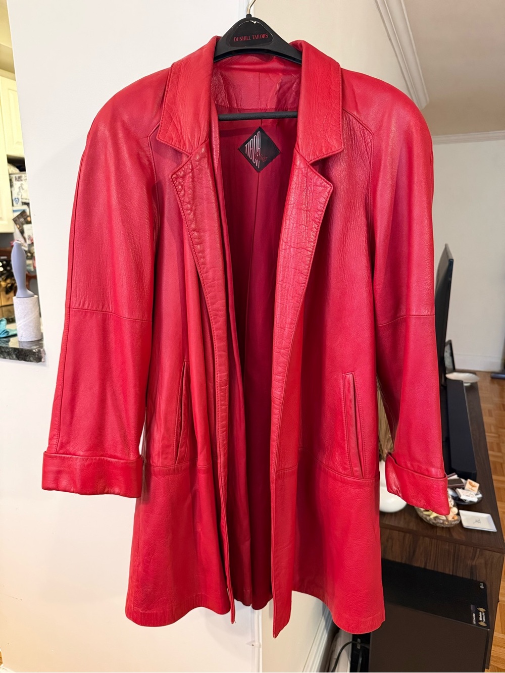 Vintage Tibor Leathers Cherry Red Leather Car Coat Mid-Length - Size M